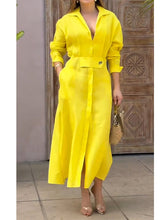 Sukienka damska z długim rękawem i lnianą bawełną w talii