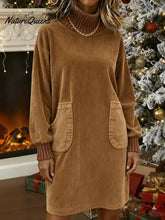 Sukienka damska z kieszonką z jednokolorowego sztruksu