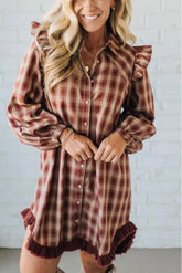 Sukienka koszulowa Jonnie Plaid z falbankami i akcentem