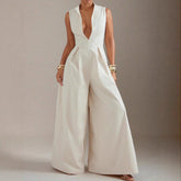 Kombinezon bez rękawów z szerokimi nogawkami i zamkiem błyskawicznym