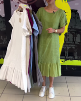 Sukienka z bawełny i lnu z okrągłym dekoltem