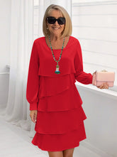 Sukienka damska z długim rękawem i falbankami, warstwowa