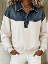 Damska bluza z denimu i bawełny w swobodnym stylu patchworkowym