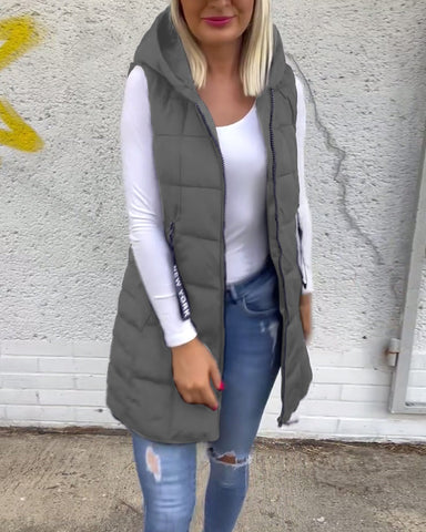 Sleeveless padded coat with zipper