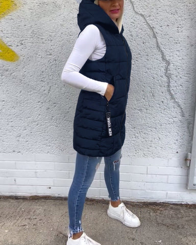 Sleeveless padded coat with zipper
