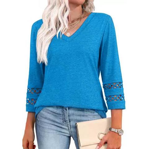 🌺 [S-3XL] 👚✨ klasyczny pojedynczy kolor V-Nurse z początku i 3/4