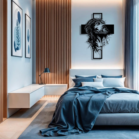 🔥 Metalowa dekoracja ścienna z portretem Jezusa i krzyżem