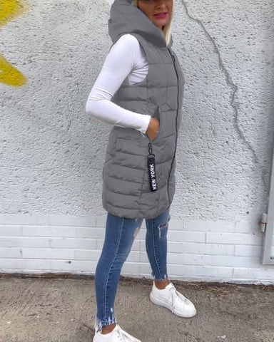 Sleeveless padded coat with zipper