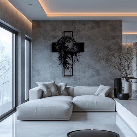 🔥 Metalowa dekoracja ścienna z portretem Jezusa i krzyżem