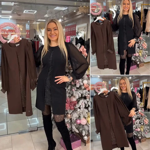 💥Gorąca wyprzedaż💥💙🖤[S-5XL] Długa sukienka na jesień/zimę z wycięciem