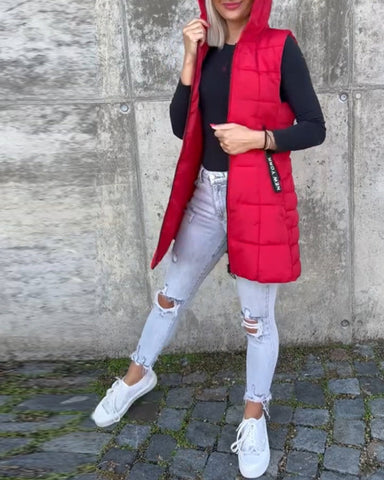Sleeveless padded coat with zipper
