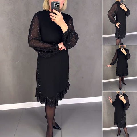 🔥👗[S~5XL]Nowa modna, luźna sukienka z falbaną, w jednolitym kolorze, z długim rękawem