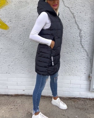 Sleeveless padded coat with zipper