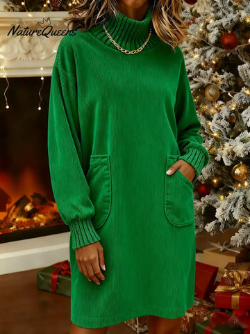 Sukienka damska z kieszonką z jednokolorowego sztruksu