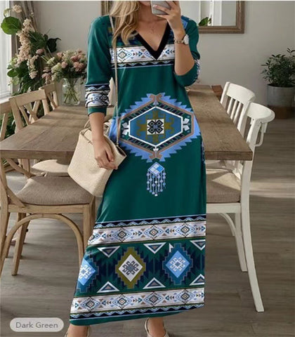 ✨ Długa sukienka z wzorem i dekolt 🌸👗