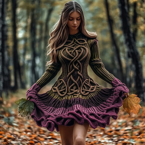 Amazon Autumn And Winter European And American Turtleneck Dress Sweater Retro Twist Long Sleeve Women'S Clothing