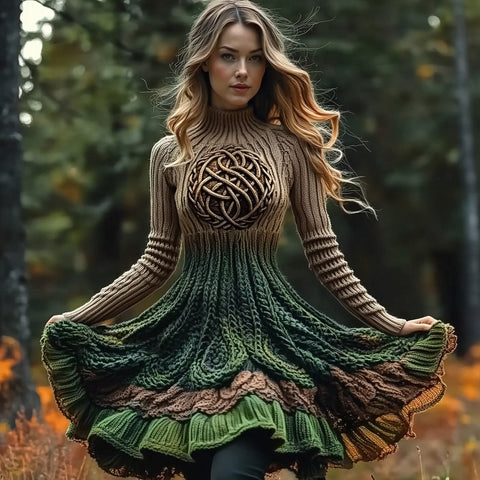 Amazon Autumn And Winter European And American Turtleneck Dress Sweater Retro Twist Long Sleeve Women'S Clothing