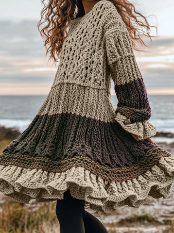 Amazon Autumn And Winter European And American Turtleneck Dress Sweater Retro Twist Long Sleeve Women'S Clothing