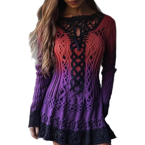 Amazon Autumn And Winter European And American Turtleneck Dress Sweater Retro Twist Long Sleeve Women'S Clothing