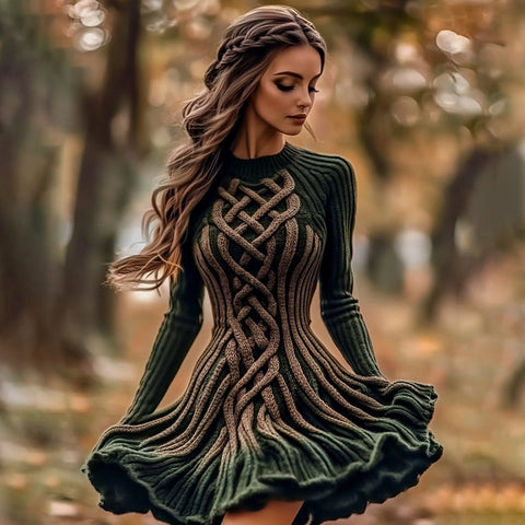 Amazon Autumn And Winter European And American Turtleneck Dress Sweater Retro Twist Long Sleeve Women'S Clothing