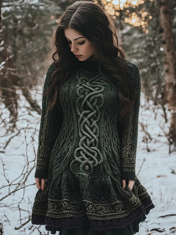 Amazon Autumn And Winter European And American Turtleneck Dress Sweater Retro Twist Long Sleeve Women'S Clothing
