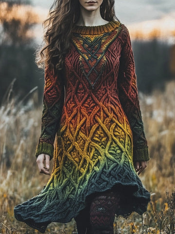 Amazon Autumn And Winter European And American Turtleneck Dress Sweater Retro Twist Long Sleeve Women'S Clothing
