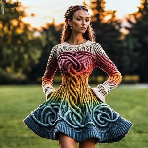 Amazon Autumn And Winter European And American Turtleneck Dress Sweater Retro Twist Long Sleeve Women'S Clothing