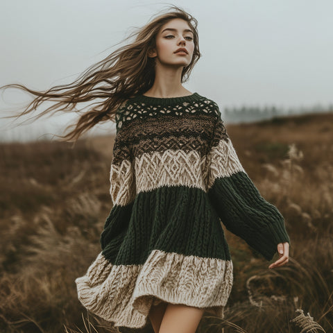 Amazon Autumn And Winter European And American Turtleneck Dress Sweater Retro Twist Long Sleeve Women'S Clothing