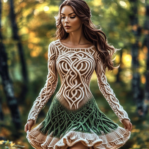 Amazon Autumn And Winter European And American Turtleneck Dress Sweater Retro Twist Long Sleeve Women'S Clothing