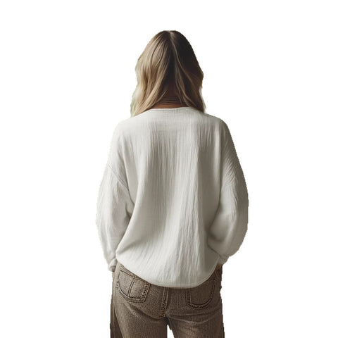 New European And American Cross-Border Amazon Hot-Selling Casual Loose Fashionable Long-Sleeved Cotton Linen Solid Color Round Neck Top Shirt