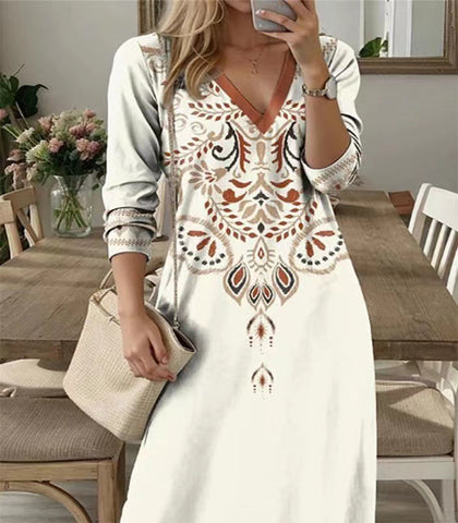 ✨ Długa sukienka z wzorem i dekolt 🌸👗