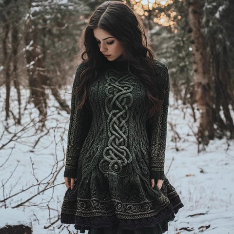 Amazon Autumn And Winter European And American Turtleneck Dress Sweater Retro Twist Long Sleeve Women'S Clothing