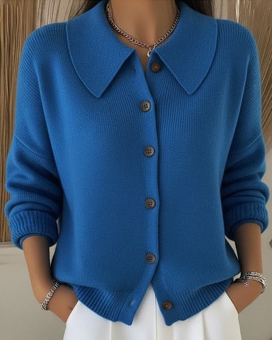 Modny damski sweter z kołnierzykiem w jednolitym kolorze