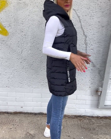 Sleeveless padded coat with zipper