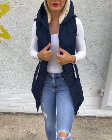 Sleeveless padded coat with zipper