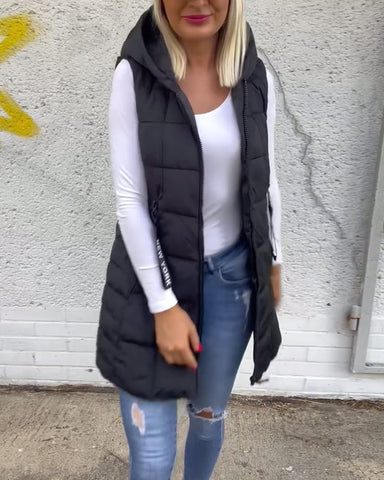Sleeveless padded coat with zipper