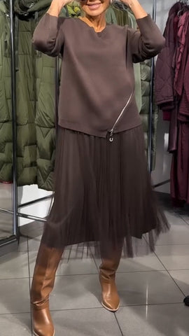 Sukienka damska z bocznym zamkiem błyskawicznym i łatkami