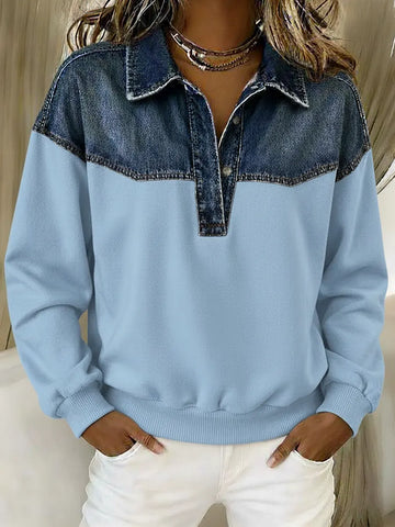 Damska bluza z denimu i bawełny w swobodnym stylu patchworkowym