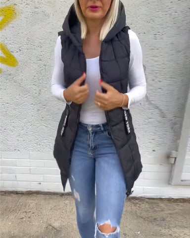 Sleeveless padded coat with zipper