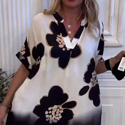 🌸😘Kobieca luźna sukienka z nadrukiem z głębokim dekoltem w szpic
