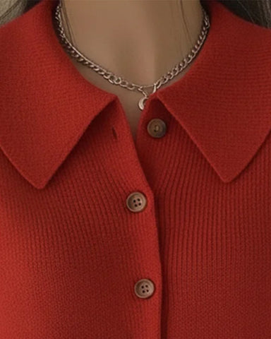 Modny damski sweter z kołnierzykiem w jednolitym kolorze