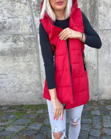 Sleeveless padded coat with zipper