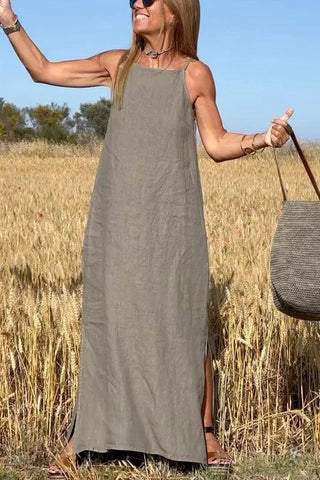 🔥2025 Nowe produkty👗Damskie sukienki lniane w jednolitym kolorze z odkrytymi ramionami