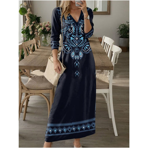 ✨ Długa sukienka z wzorem i dekolt 🌸👗