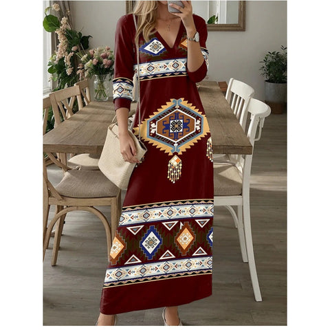 ✨ Długa sukienka z wzorem i dekolt 🌸👗