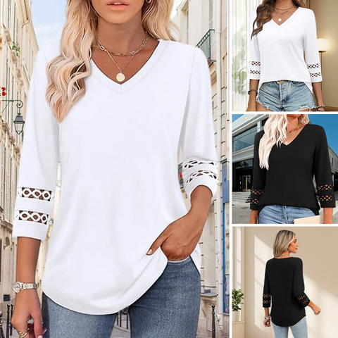 🌺 [S-3XL] 👚✨ klasyczny pojedynczy kolor V-Nurse z początku i 3/4