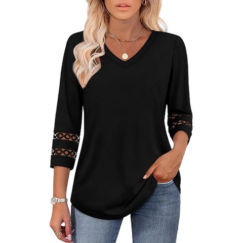 🌺 [S-3XL] 👚✨ klasyczny pojedynczy kolor V-Nurse z początku i 3/4