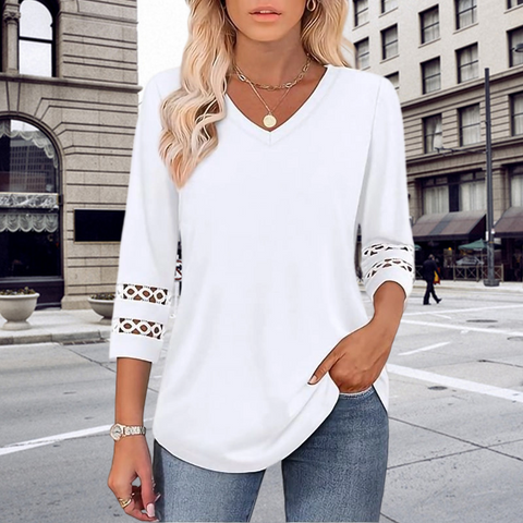🌺 [S-3XL] 👚✨ klasyczny pojedynczy kolor V-Nurse z początku i 3/4
