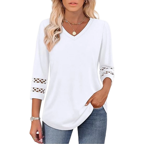 🌺 [S-3XL] 👚✨ klasyczny pojedynczy kolor V-Nurse z początku i 3/4