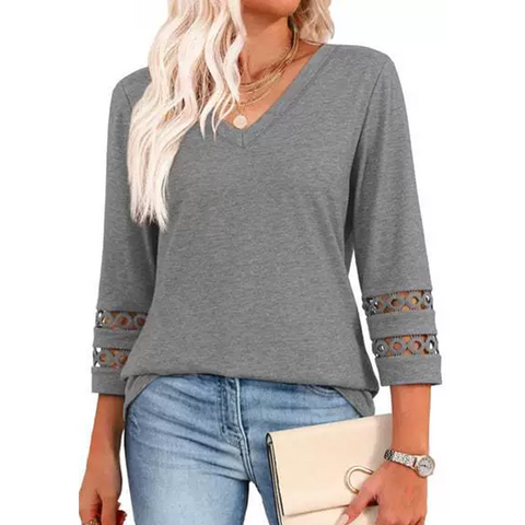🌺 [S-3XL] 👚✨ klasyczny pojedynczy kolor V-Nurse z początku i 3/4